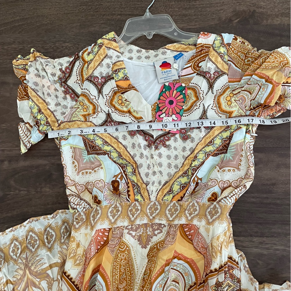 ANTHROPOLOGIE Farm Rio V Neck Flutter Sleeve Dress - Picture 9 of 15
